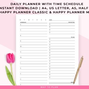 Daily planner printable | daily planner printable | half hour planner | hourly planner | productivity planner | happy planner printable