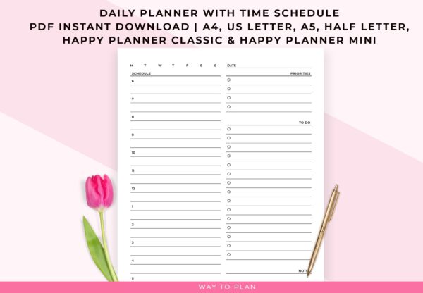 Daily planner printable | daily planner printable | half hour planner | hourly planner | productivity planner | happy planner printable