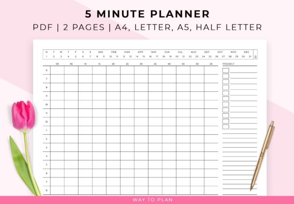 5 minute interval planner. Printable with 5 minute increments