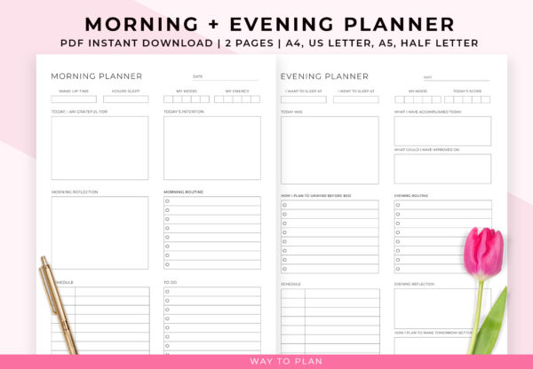 Morning and evening routine bundle. Daily routine printable journal. Night routine checklist. Sleep tracker. PDF A5 insert, A4, US Letter