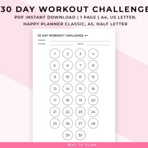 30 Day Workout Challenge. Printable 30-day fitness challenge template. 30 days challenge weight loss. 30 day habit tracker Monthly challenge