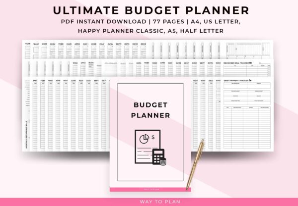 Budget Planner. Personal finance tracker. Printable template sheets. Yearly monthly budget plan. Debt free. Expense income savings. Adhd PDF