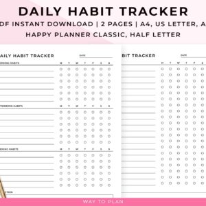 Daily habit tracker, daily habit tracker printable, daily habit planner, daily tracker, daily habit tracker sunday start