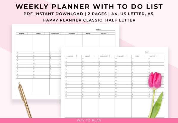 landscape weekly planner with to do list, vertical weekly planner 2023-2024, vertical weekly template, vertical planner, HP classic