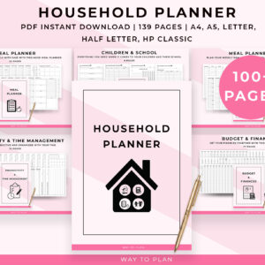 Household Binder Printable. Home management planner. Home organization checklist. Household task chart. Family Budget Cleaning Chores School