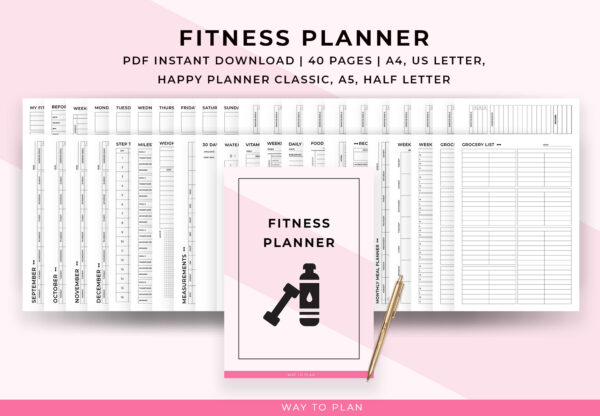 Fitness planner insert printable. Weekly workout schedule. Weight loss challenge. Printed journal. Exercise log. Gym tracker Running logbook