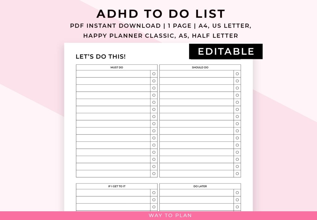 ADHD to do list printable to categorize and prioritize your to-dos to ...