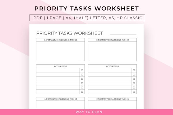 priority tasks worksheet to help you prioritize tasks and break them down into smaller action steps