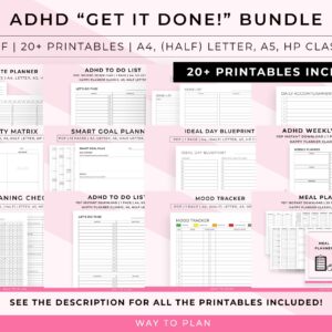 2024 ADHD printable bundle, ADHD productivity bundle to help you maximize your days with ADHD