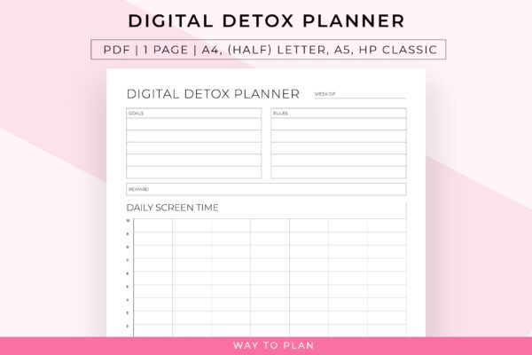 Digital detox planner to establish a healthier lifestyle and be more productive