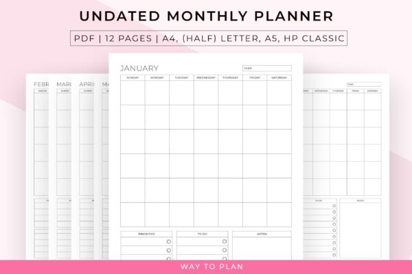 undated monthly planner, undated monthly planner printable to see your month at a glance