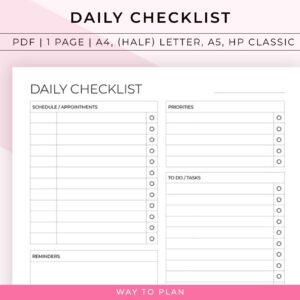 daily checklist, daily checklist planner to plan and organize your days
