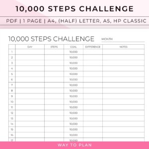10,000 steps challenge, 10k steps challenge, monthly steps challenge, walk challenge