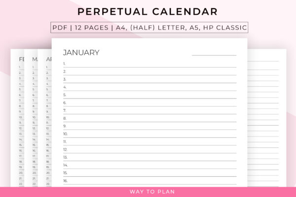 perpetual calendar to have an overview of all your events and appointments of the year