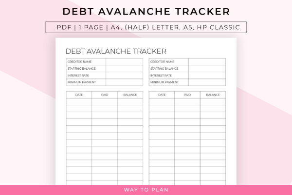 Debt avalanche tracker to tackle the debts with the highest interest rate first.