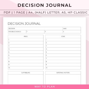 Decision journal to help you make a choice when faced with a decision