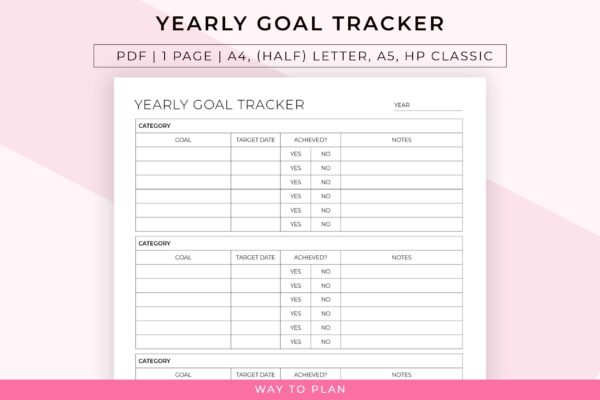 Yearly goal tracker to keep track of your goals throughout the year