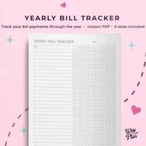 Yearly Bill Tracker | Payment Calendar & Budget Planner Printable