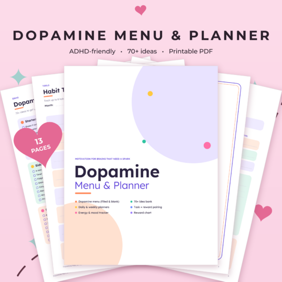 Dopamine Menu & Planner Printable | ADHD Planner with Brain Dump, Habit Tracker, Reward Chart & Weekly Planner