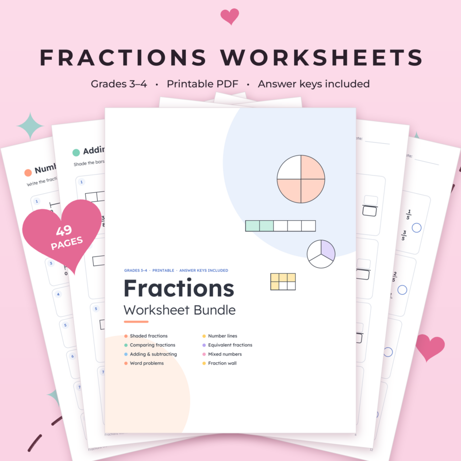 Fraction Worksheets for 3rd & 4th Grade