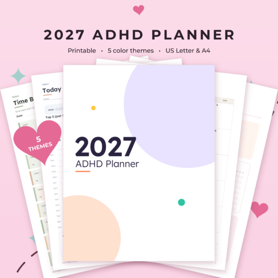 ADHD Planner 2027 Printable | Neurodivergent Daily & Weekly Planner, Brain Dump & 2027 Calendar