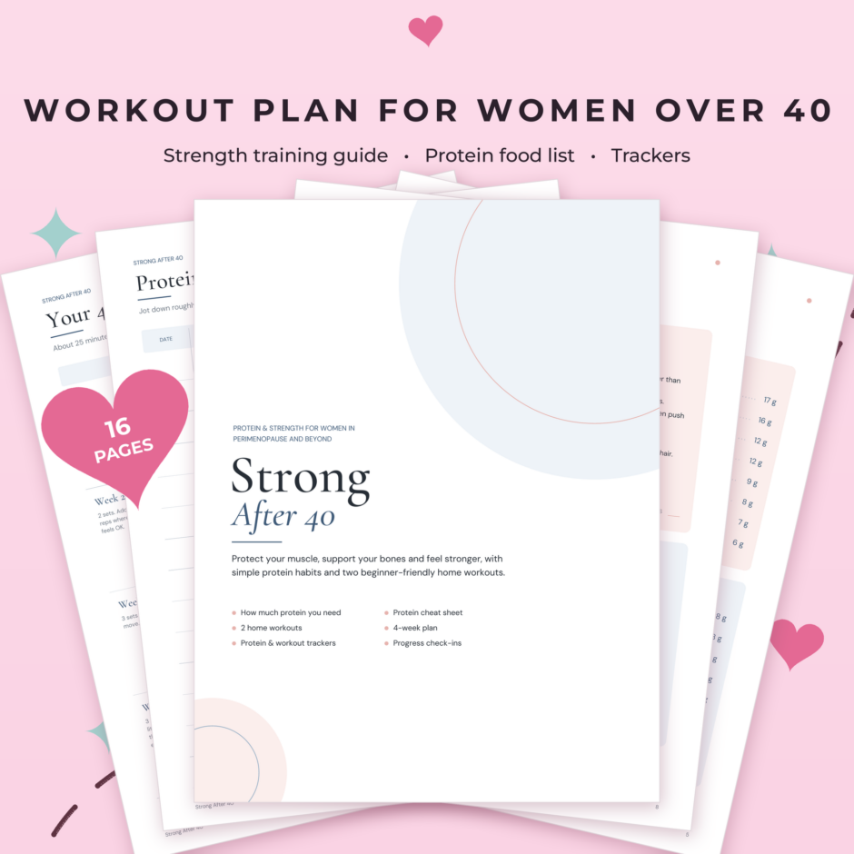 Strong After 40 workout plan and protein guide for women over 40, printable PDF