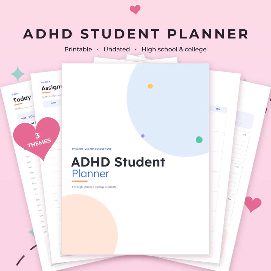 ADHD Student Planner Printable, Undated Academic Planner