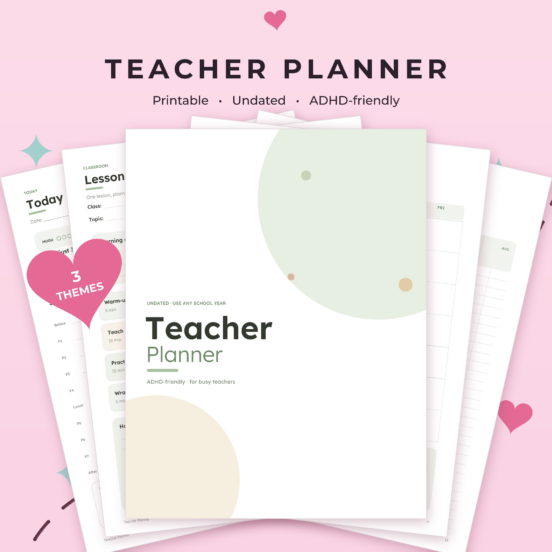 Teacher Planner Printable | Undated ADHD Teacher Planner with Gradebook, Attendance Tracker & Parent Communication Log