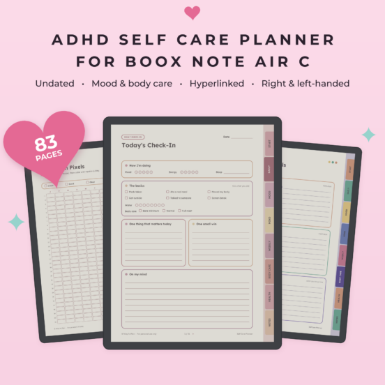 Self Care Planner for Boox Note Air C | Mood Tracker, Mental Health Planner & Wellness Journal, Hyperlinked