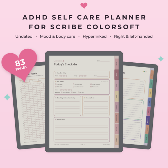 Self Care Planner for Kindle Scribe Colorsoft | Mood Tracker, Mental Health Planner & Wellness Journal, Hyperlinked