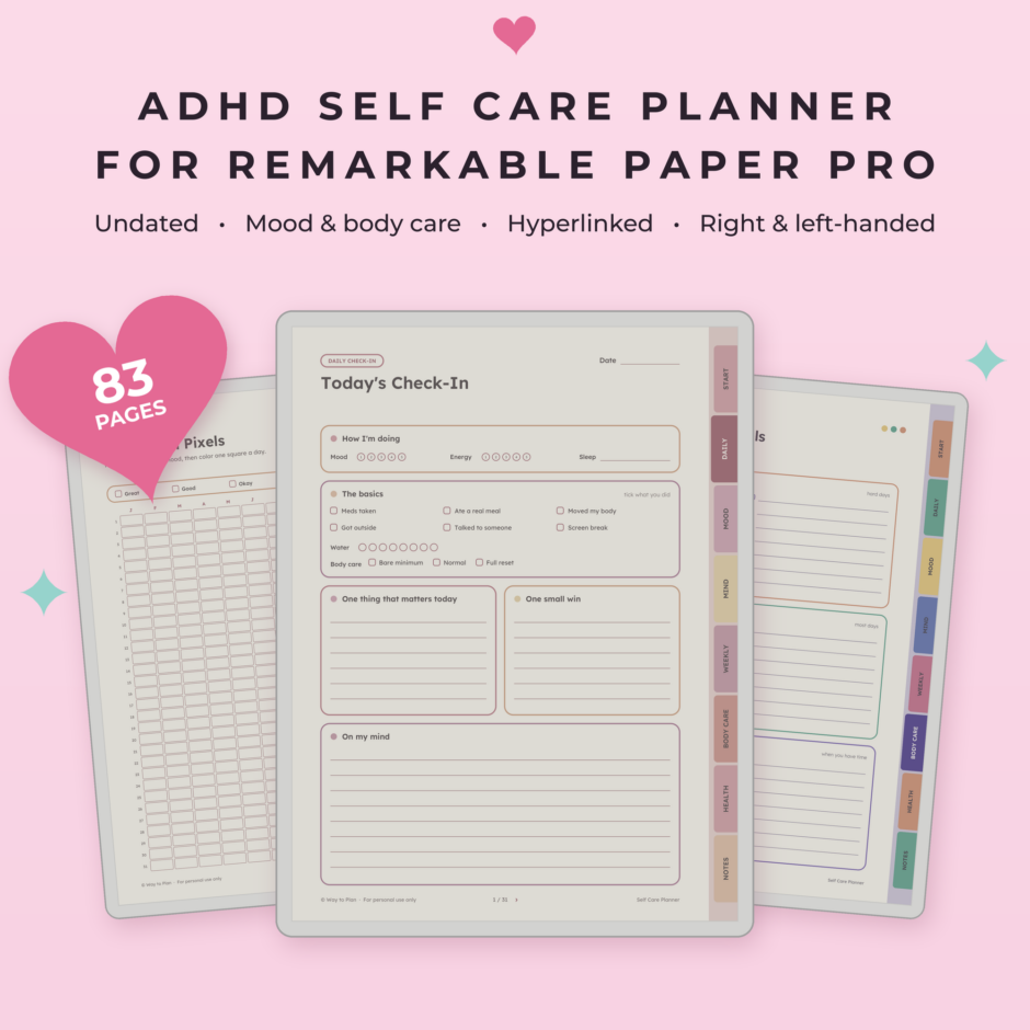 Self Care Planner for reMarkable Paper Pro