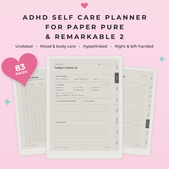 Self Care Planner for reMarkable Paper Pure & reMarkable 2 | Mood Tracker, Mental Health Planner & Wellness Journal, Hyperlinked