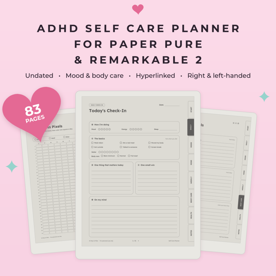 Self Care Planner for reMarkable Paper Pure & reMarkable 2