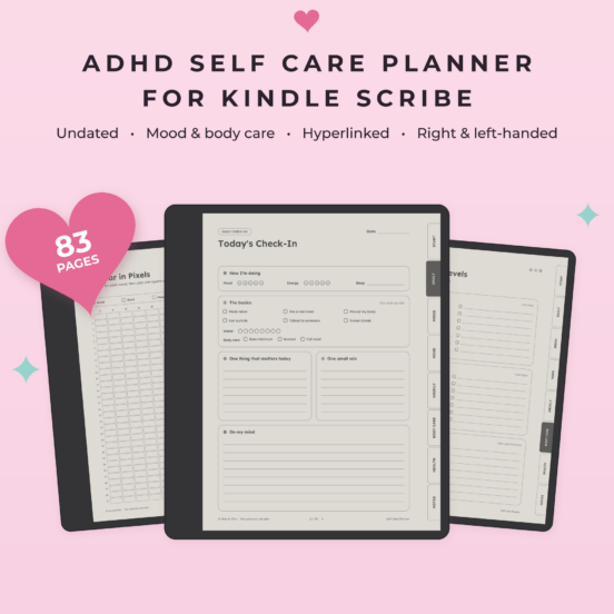 Self Care Planner for Kindle Scribe | Mood Tracker, Mental Health Planner & Wellness Journal, Hyperlinked