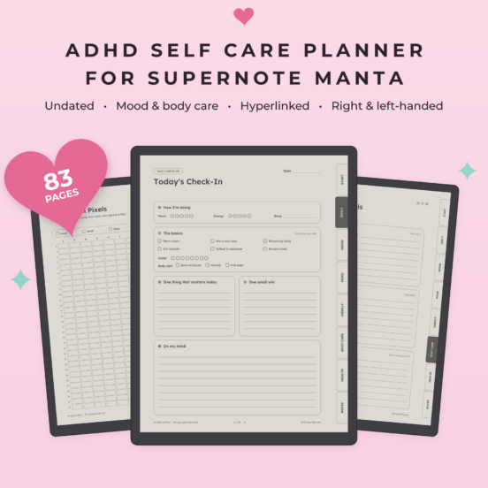 Self Care Planner for Supernote Manta | Mood Tracker, Mental Health Planner & Wellness Journal, Hyperlinked
