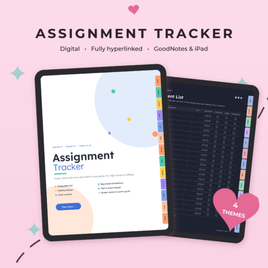 Digital Assignment Tracker for GoodNotes & iPad | College Student Assignment Tracker with Dark Mode
