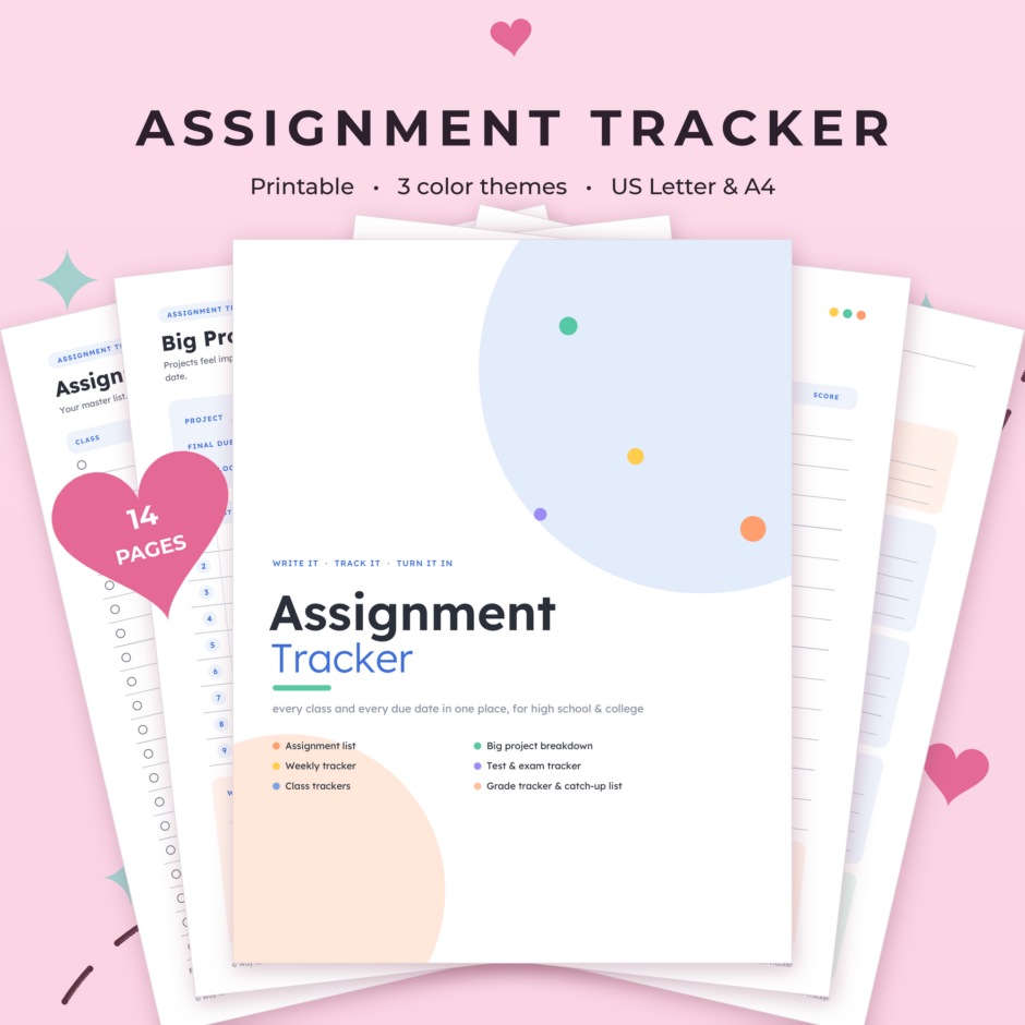 Assignment Tracker Printable | College & Student Assignment Tracker PDF, ADHD Homework Planner