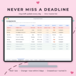 Google Sheets Assignment Tracker | Excel Spreadsheet with Due Date Countdown & Weighted Grades