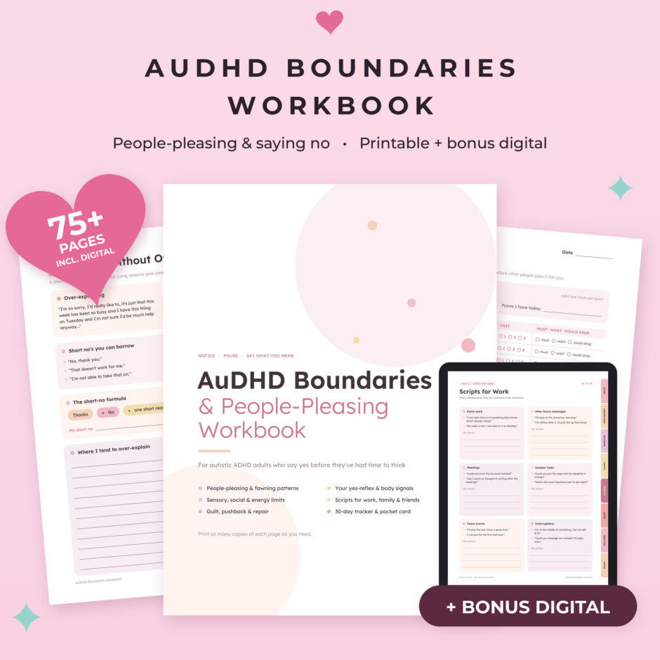 AuDHD Boundaries & People-Pleasing Workbook | Scripts for Saying No, Printable + Bonus Digital