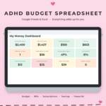 ADHD budget planner spreadsheet for Google Sheets and Excel