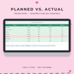 Monthly budget tab with planned vs actual