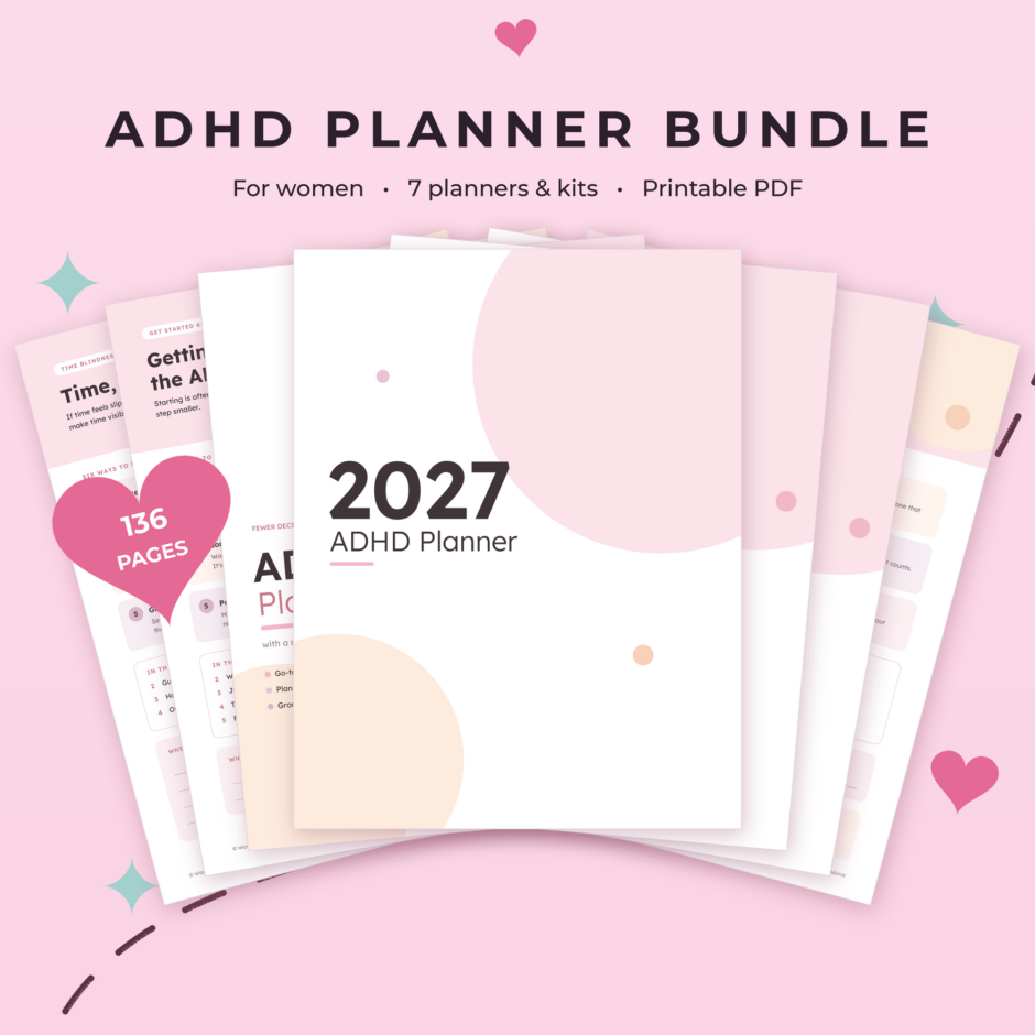 ADHD Planner Bundle for Women | 2027 ADHD Planner, Cleaning, Meal & Budget Planners + 3 ADHD Kits