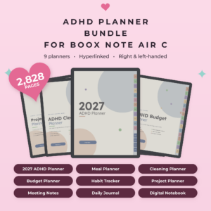 ADHD Planner Bundle for Boox Note Air C | 9 Hyperlinked Color E-Ink Planners, 3 Themes, Left & Right Handed