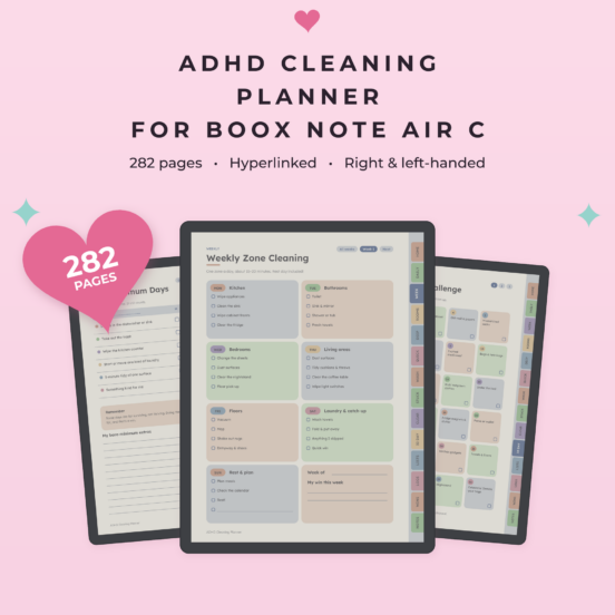 ADHD Cleaning Planner for Boox Note Air C | Hyperlinked Color E-Ink Cleaning Planner, 3 Themes