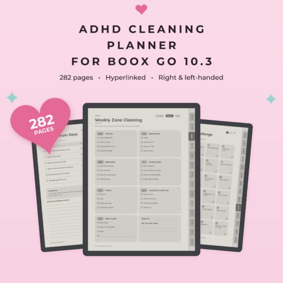 ADHD Cleaning Planner for Boox Go 10.3 | Hyperlinked E-Ink Cleaning Planner, Left & Right Handed