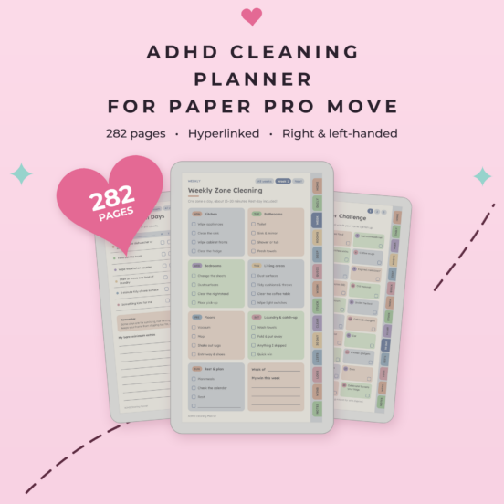 ADHD Cleaning Planner for reMarkable Paper Pro Move | Hyperlinked Color E-Ink Cleaning Planner, 3 Themes