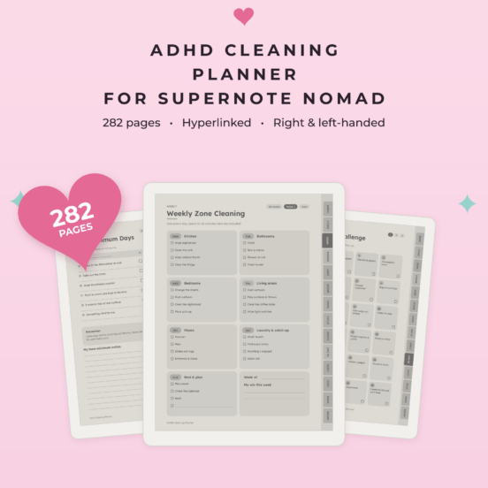 ADHD Cleaning Planner for Supernote Nomad | Hyperlinked E-Ink Cleaning Planner, Left & Right Handed