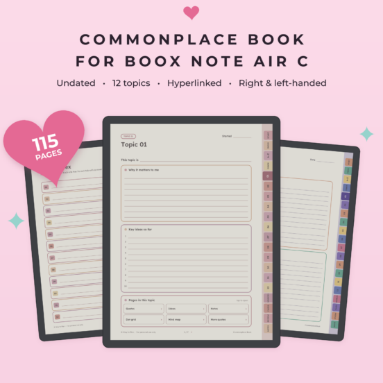 Commonplace Book for Boox Note Air C | Digital Notebook, Quote Journal & Idea Journal, Hyperlinked