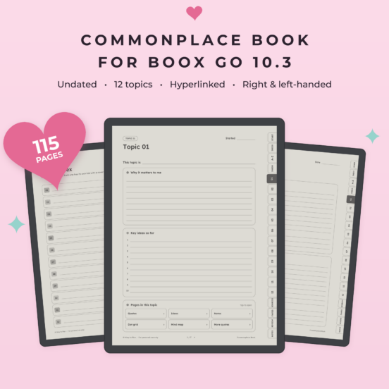 Commonplace Book for Boox Go 10.3 | Digital Notebook, Quote Journal & Idea Journal, Hyperlinked