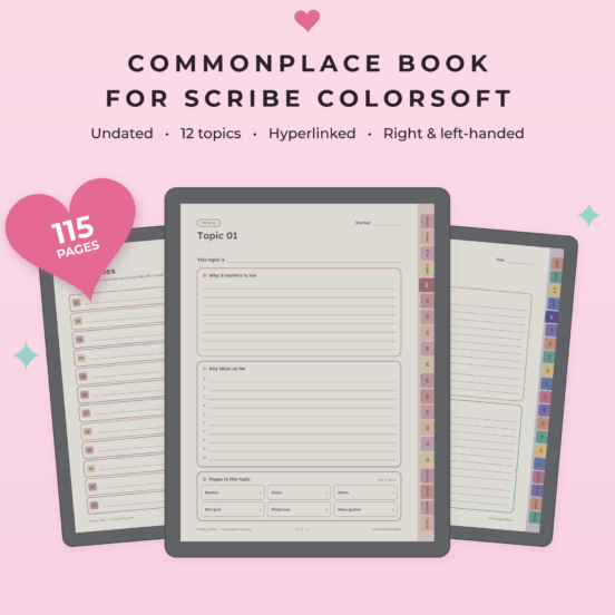 Commonplace Book for Kindle Scribe Colorsoft | Digital Notebook, Quote Journal & Idea Journal, Hyperlinked